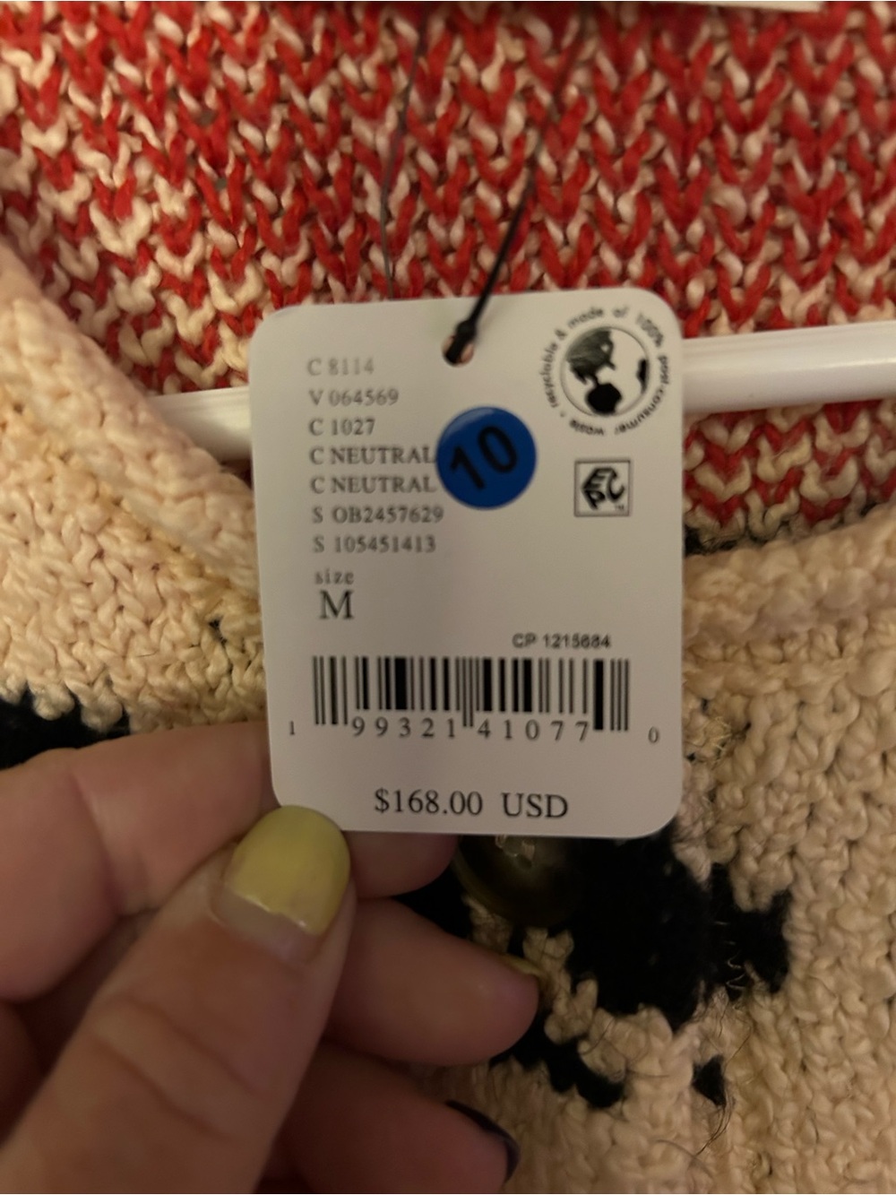 Free People Cream Cardigan with Red & Black Heart & Spade Motif - Picture 4 of 4